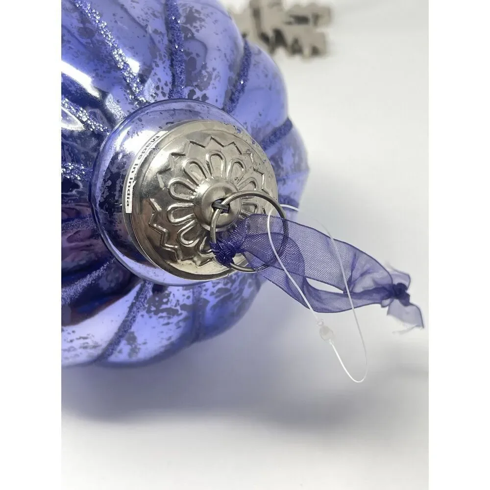 Huge Kugel Style Christmas Ornament 10” Periwinkle Blue Purple Glass Glitter